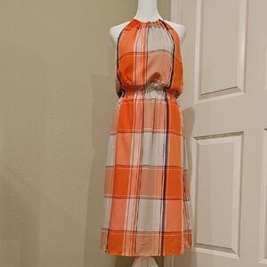 Ann Taylor Orange Plaid Midi Dress